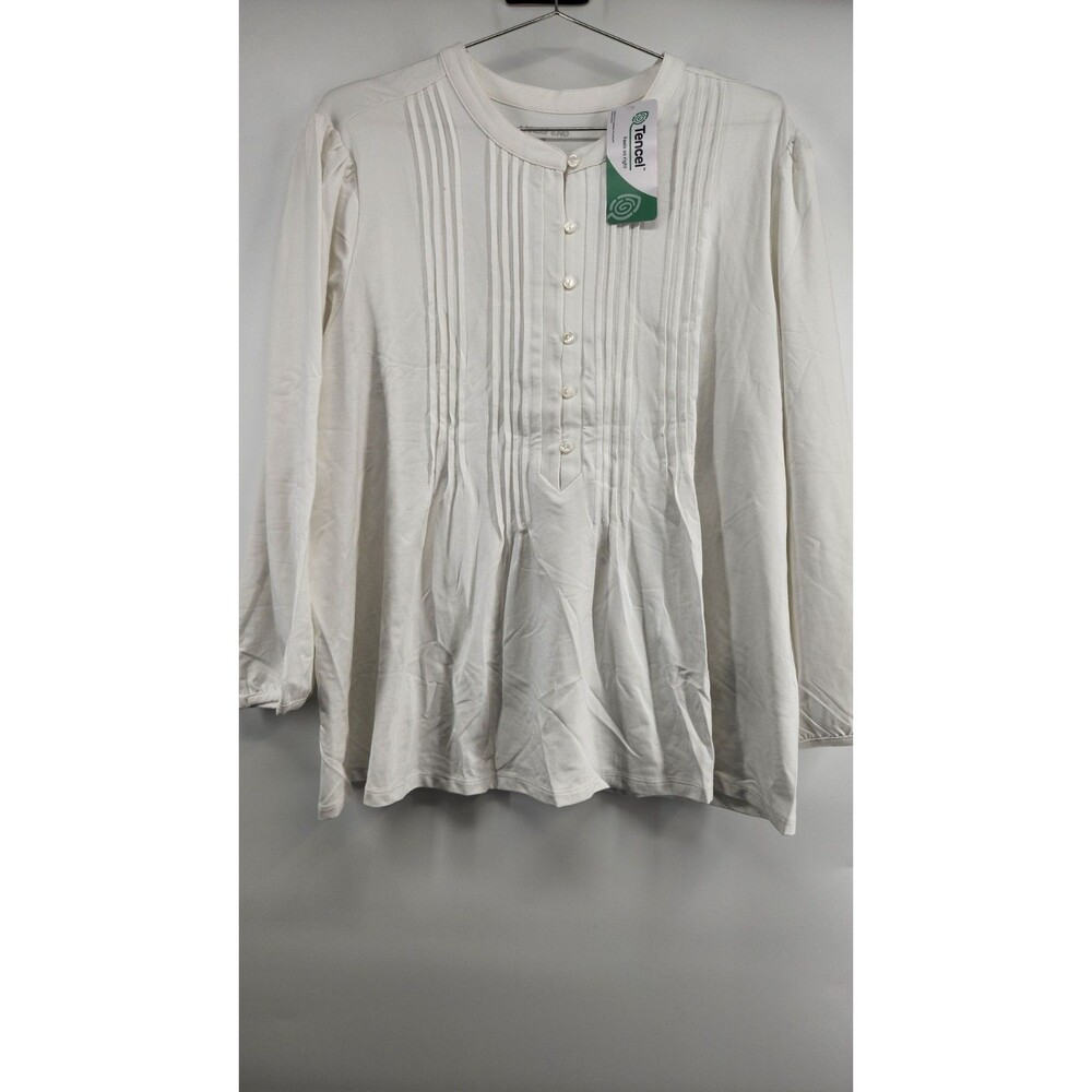Lands‎ End Women's 2X White Long Sleeve Button Blouse Top NWT Cotton Blend